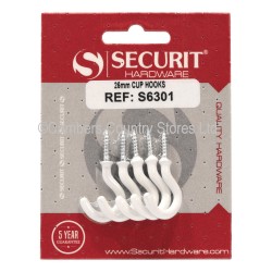 Securit Hooks Plastic Covered White 25mm 5 Pack